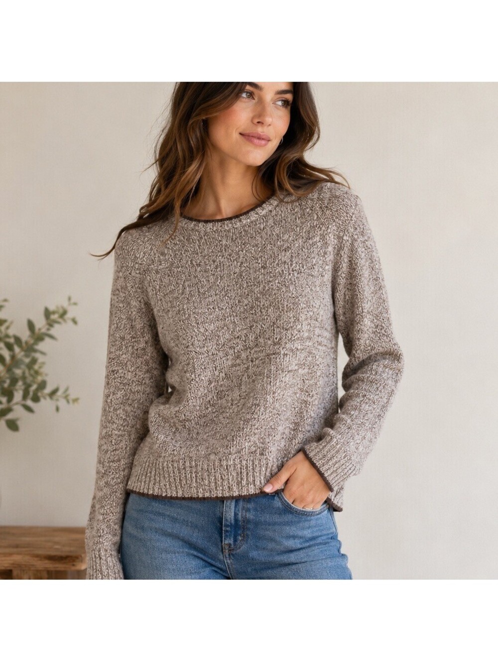 Bay Studio Petite Vintage Crochet Sweater PM Beige Marled Knit Forest Fairy Y2K
